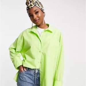 ASOS DESIGN super sized relaxed cotton dad shirt in LIME.